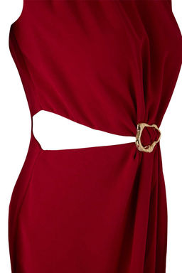 TRENDYOLMILLA Yag Yesili A Kesim Cut Out ve Aksesuar Detayl? Maxi Dokuma Krep Elbise TWOSS25EL00017 фото 34