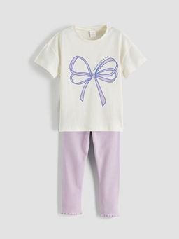 Bisiklet Yaka Bask?l? K?z ?ocuk Ti??rt ve Tayt