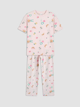 Bisiklet Yaka Bask?l? K?z ?ocuk Pijama Tak?m