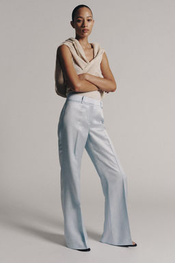 PANTAL?N FLARE CON LINO ZW COLLECTION / Azul claro