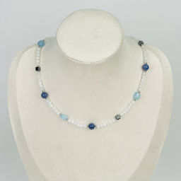 Колье из Лунного камня, Аквамарина, Сапфира и Гематита