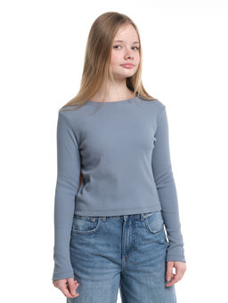 Лонгслив в рубчик 22-0215 серо-голубой