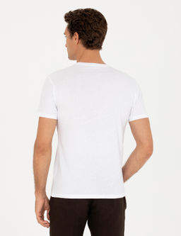 Beyaz Slim Fit Bisiklet Yaka T-Shirt