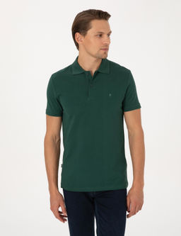 Koyu Ye_il Slim Fit %100 Pamuk K_vr_lmaz Polo Yaka Basic Ti__rt