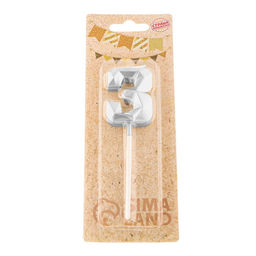 Цена за 3 шт. Свеча в торт на шпажке «Алмаз», цифра 3, серебряная, 5×2.6 см