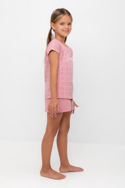 К 1642/розовый зефир,двойная клетка пижама дет