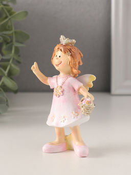 Фигурка полистоун Принцесса-ангел в розовом платье с корзинкой цветов, 7?4?10 см