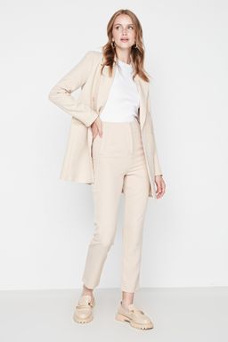 Bej Cigarette Kal?p Pensli Yuksek Bel Bilek Boy Dokuma Kumas Pantolon TWOSS20PL0515