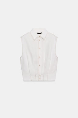 TOP PESPUNTES CON LINO / Blanco