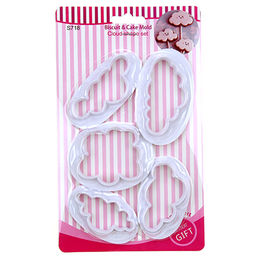 Кондитерский трафарет пластмассовый для украшения торта Облачко набор 5шт: 6,5х4см h0,9см; 7х4,5см h0,9см; 7,5х6см h0,9см; 8х3,7см h0,9см; 8,5х5см h0,9см, в блистере (Китай)