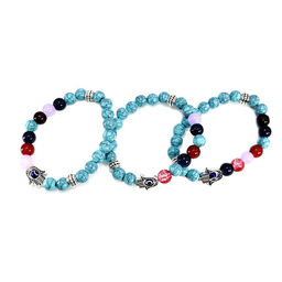 Браслет Бирюза и цветной агат с Ладонью Фатимы любовный оберег