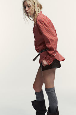 OVERSIZE CHECK POPLIN SHIRT - Zara фото 5