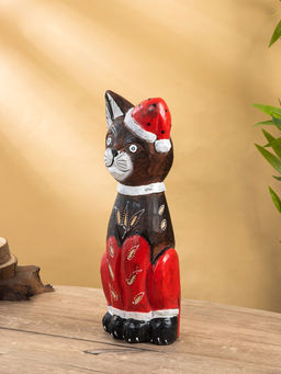 Фигура интерьерная «Кот новогодний», 14×10×40 см, дерево