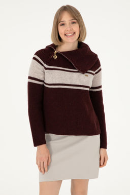 Женский бордовый свитер с v-образным вырезом Неожиданная скидка в корзине - U.s. polo assn фото 3