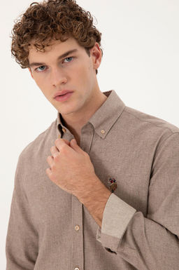 Мужская рубашка светло-коричневого цвета с длинным рукавом - U.s. polo assn фото 2