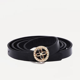 Ремень женский, ширина 1.4 см, пряжка металл, цвет чёрный