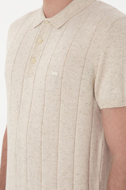 Erkek Slim Fit Polo Yaka Krem Triko Ti__rt