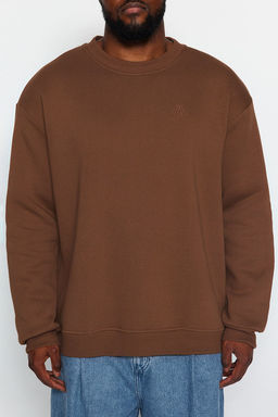 TRENDYOL MAN Kahverengi Buyuk Beden Oversize/Genis Kesim Ici Polar/S?cak Tutan Sweatshirt TMNAW24AO00025 - Trendyolmilla фото 3