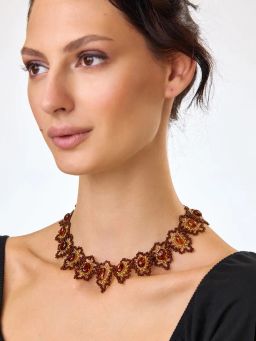 Изысканное плетёное колье Лукоморье из бисера и натурального янтаря - Амберхолл фото 4