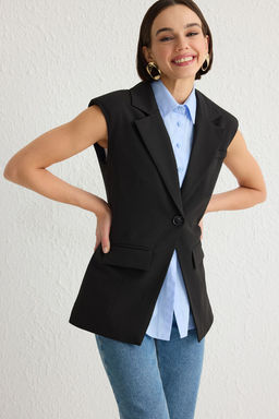 Trendyolmilla Siyah Gomlek Gorunumlu Fitted Dokuma Yelek TWOSS25YE00011  фото 3