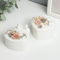 Шкатулка для украшений Сердце. Бант и розы, керамика, 5.8?8?6.8 см, МИКС