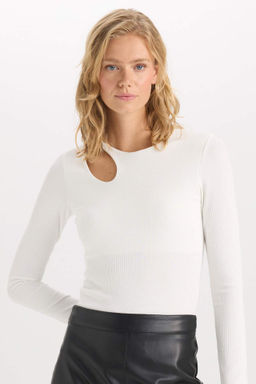Slim Fit Dar Kal?p Bisiklet Yaka Basic Duz Simli Kumas Uzun Kollu Tisort - Defacto фото 2