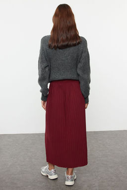 Bordo Yuksek Bel Pilise Esnek Maxi Orme Etek TWOAW25ET00041