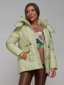 Зимняя женская куртка модная с капюшоном салатового цвета 52302Sl