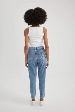 Джинсовые брюки длиной до щиколотки с высокой талией и высокой талией Lina Mom, потертые брюки - Defacto фото 7