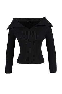 Siyah Carmen Yaka Triko Kazak TWOAW22KZ0993