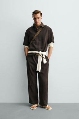 CAMISA POLO 100% LINO / Marr?n oscuro