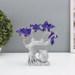 Фигурка от сглаза «Цветущее дерево. Филин со слитком золота», серебро, синий, 16×5.5×18.5 см