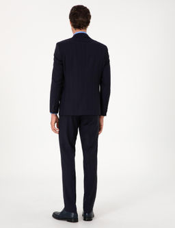 Koyu Lacivert Slim Fit %100 Y_n _izgili Tak_m Elbise - Cacharel фото 5