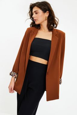 Kahverengi Regular Astar Detayl? Dokuma Blazer Ceket TWOAW20CE0316