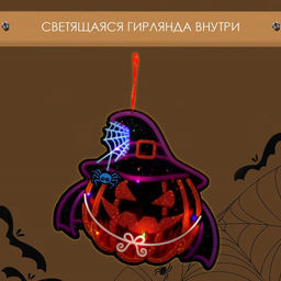 Декоративная светящаяся подвеска - украшение «Злая тыква», 25×20.5 см