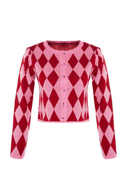Pembe Crop Desenli/Jakarl? Ceket Gorunumlu Triko H?rka TWOAW23HI00176