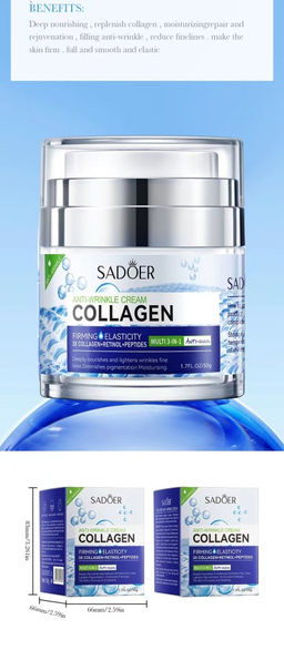 SADOER Крем для лица 3 IN 1 против морщин с коллагеном, ретинолом и пептидами, 50гр.  фото 2