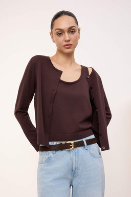 Wardrobe Essentials Kahverengi Basic Rayon Gorunumlu H?rka-Bluz Triko H?rka TWOSS26HI00001 - Trendyolmilla фото 2