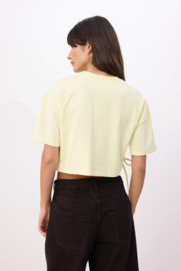 Ac?k Sar? Slogan Boxy Dusuk Kol K?sa Kollu %100 Pamuk Orme T-Shirt TWOSS26TS00189 - Trendyolmilla фото 4