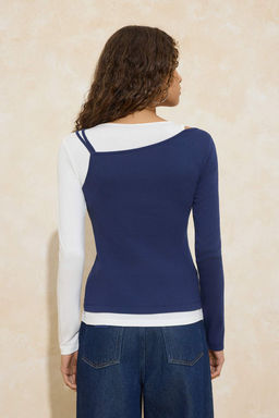 Lacivert Ikili Gorunumlu Regular/Normal Kal?p Uzun Kollu Pamuk Ribana Orme Bluz TWOSS26BZ00231