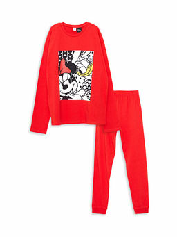 Bisiklet Yaka Minnie Mouse Bask?l? Uzun Kollu K?z ?ocuk Pijama Tak?m?