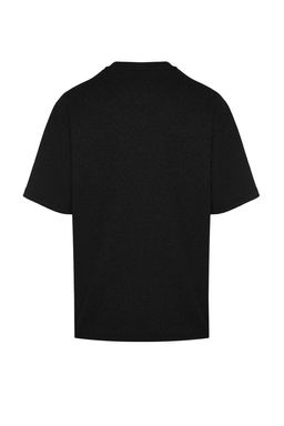 Siyah Oversize/Genis Kesim K?sa Kollu Dokulu Basic T-shirt TMNSS22TS00049