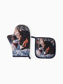 Кухонный набор «Этель»: варежка-прихватка 20×28 см, прихватка 19×19 см, синяя