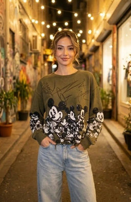 K13344 Свитшот с пайетками ХАКИ