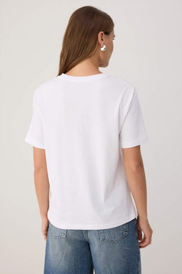 Ekru Bask_l_ Regular Bisiklet Yaka Standart Kol K_sa %100 Pamuk _rme T-Shirt TWOSS26TS00352 - Trendyolmilla фото 4