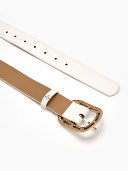 Ремень женский, 110×3 см, пряжка пластик, золотистая, белый