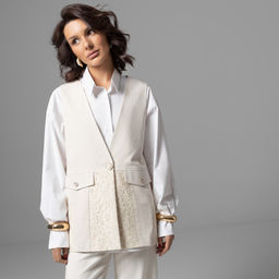 Жилет на подкладе с кружевом, Искусство переговоров (beige) - Charutti фото 10