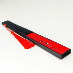 Веер складной h=23 см Веточка сакуры, красный, с кисточкой