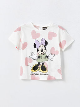 Bisiklet Yaka Minnie Mouse Bask?l? K?z ?ocuk Ti??rt