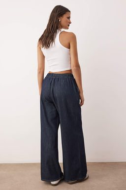 Koyu Mavi Beli Baglama Detayl? Yuksek Bel Ekstra Wide Leg Jeans TWOAW26JE00236 - Trendyolmilla фото 4